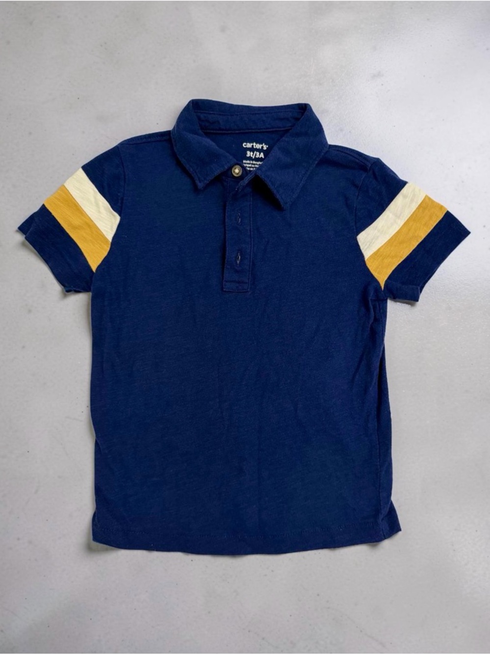 Carter's Navy Polo with Yellow & Cream Sleeve Stripes